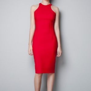 Red Zara Racerback Pencil Dress